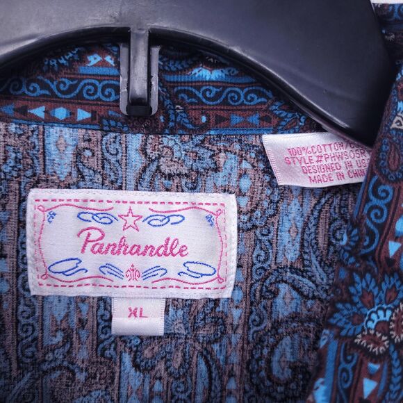 Panhandle Shirt Mens XL Blue Paisely Western Snap Button - Picture 9 of 10